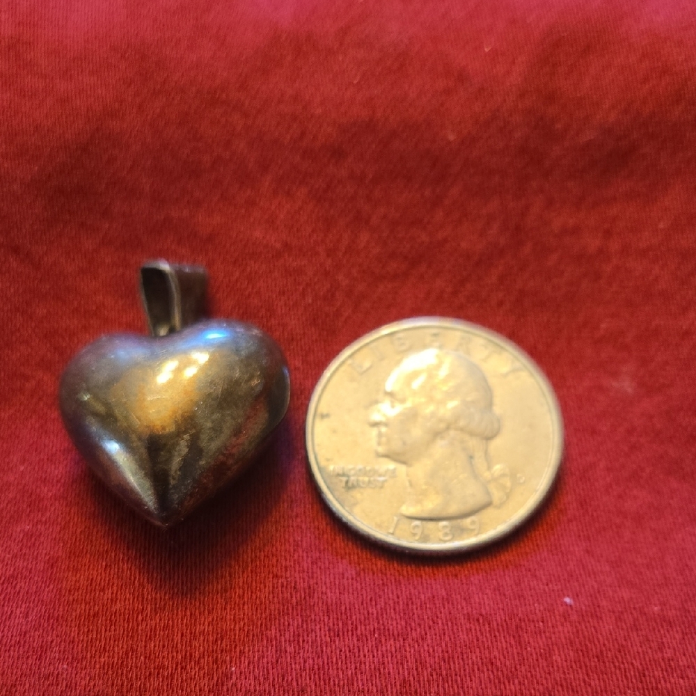 Sterling Silver Puffy Heart Pendant With Bell Inside. Can Shake It And Hear Bell - Picture 6 of 7